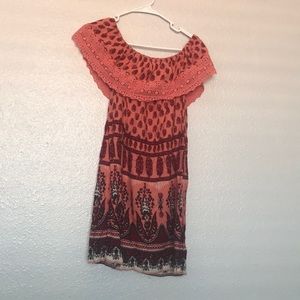 CORAL OFF THE SHOULDER PRINTED DRESS